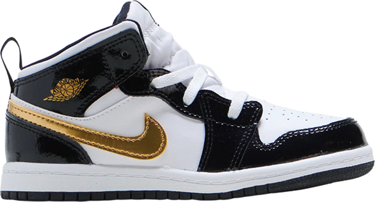 حذاء رياضي Air Jordan 1 Mid Patent TD Black Gold باللون الأسود