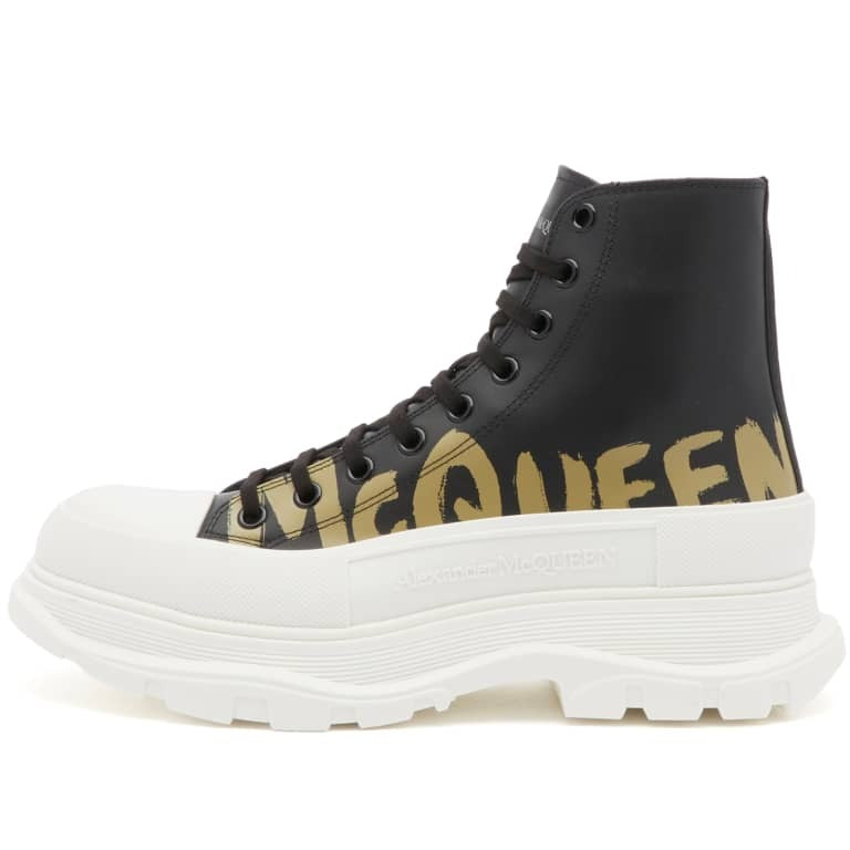 Alexander Mcqueen Tread Slick Graffiti Boots, Black/White