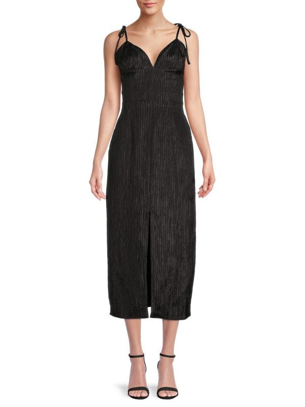 BCBGMAXAZRIA midi cocktail dress with pleats, black