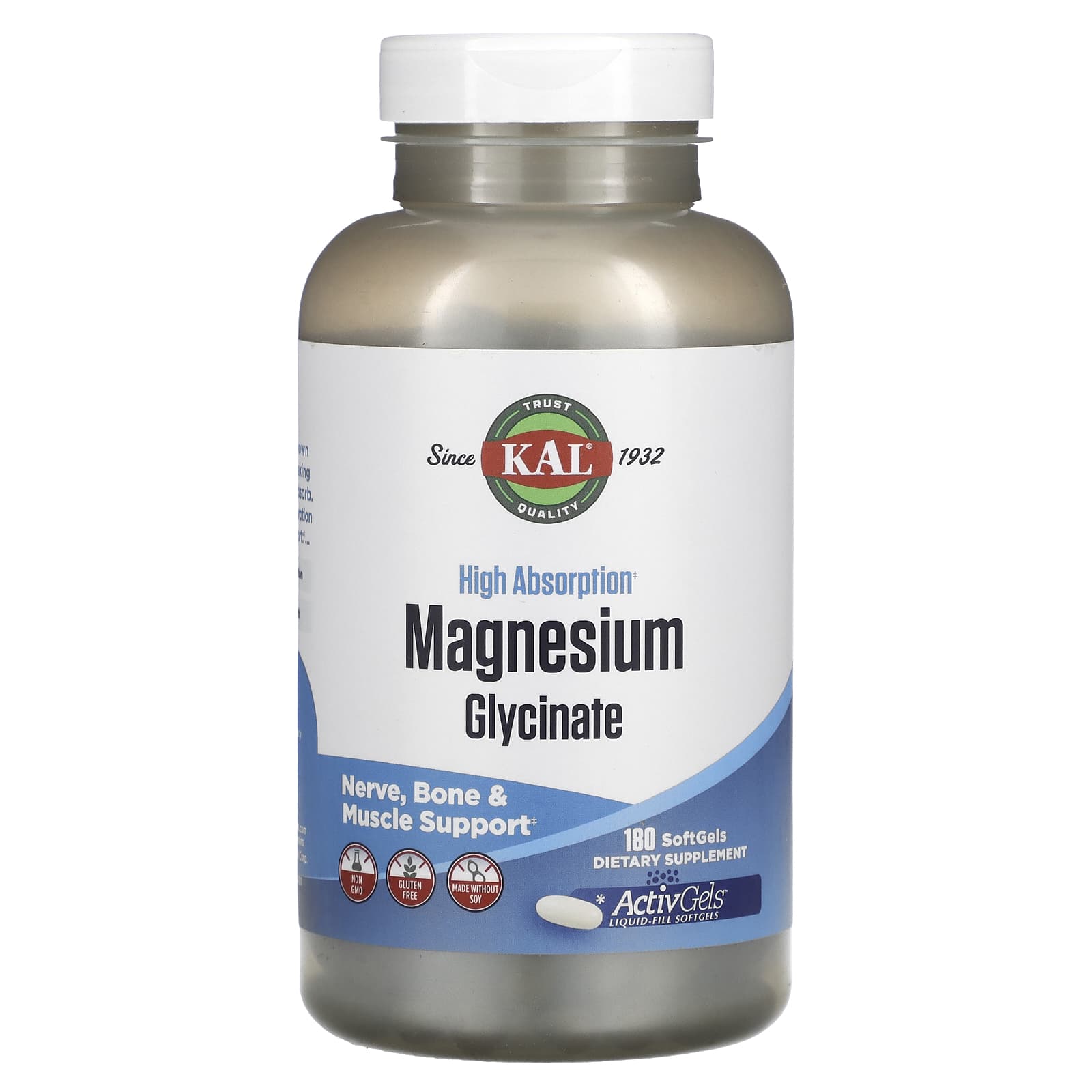 High Absorption Magnesium Glycinate, 180 KAL Softgels