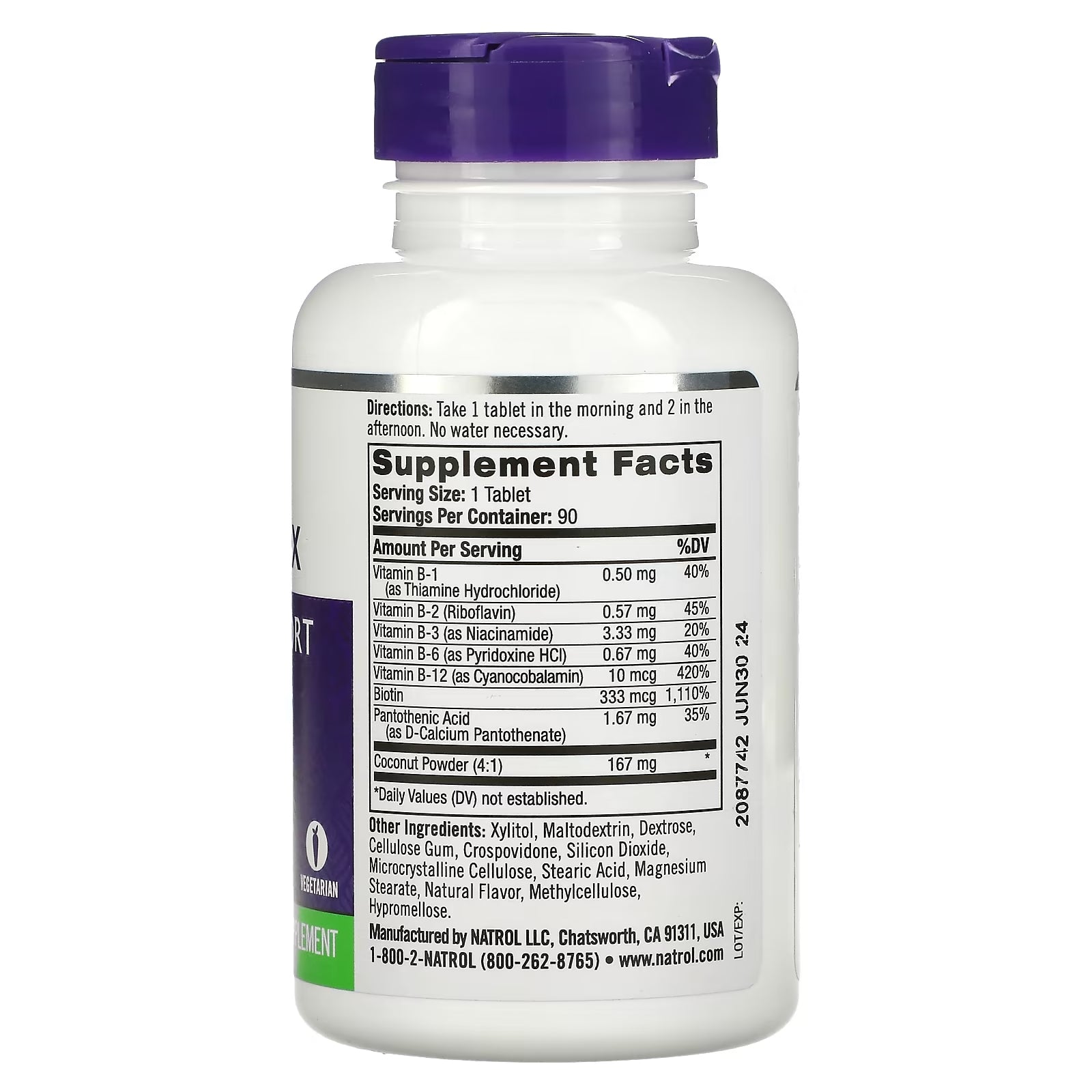 Natrol Vitamin B Complex, Coconut Flavor, 90 Tablets