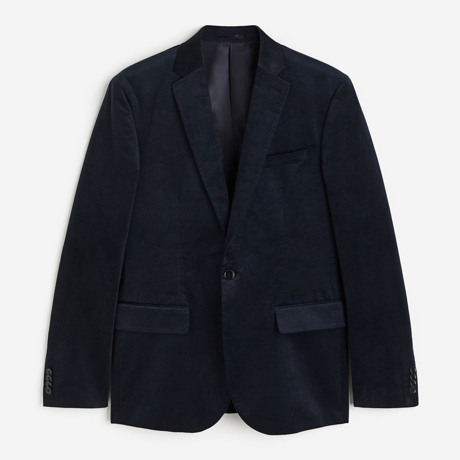 H&M Slim Fit Single-breasted corduroy jacket, dark blue