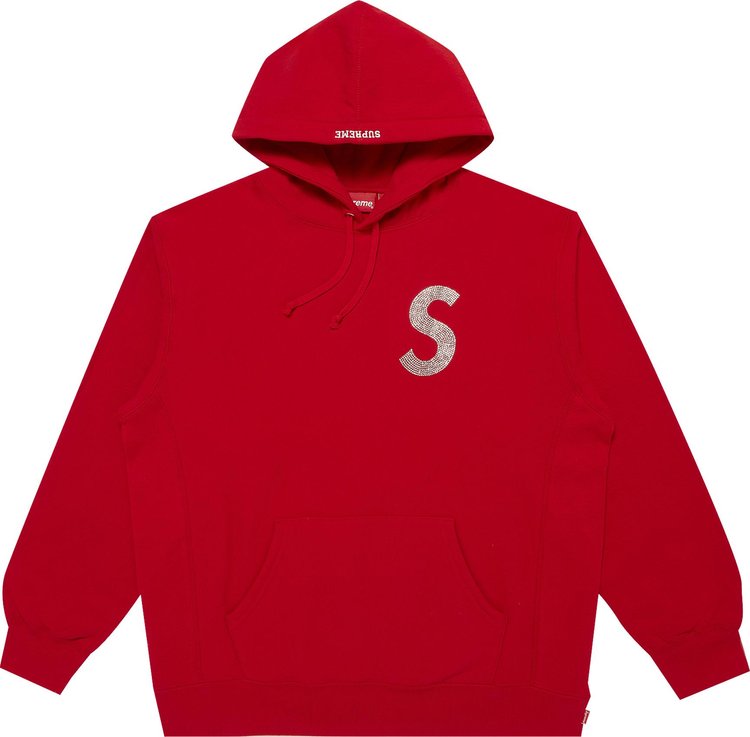 سويت شيرت بغطاء رأس وشعار Supreme x Swarovski S باللون الأحمر