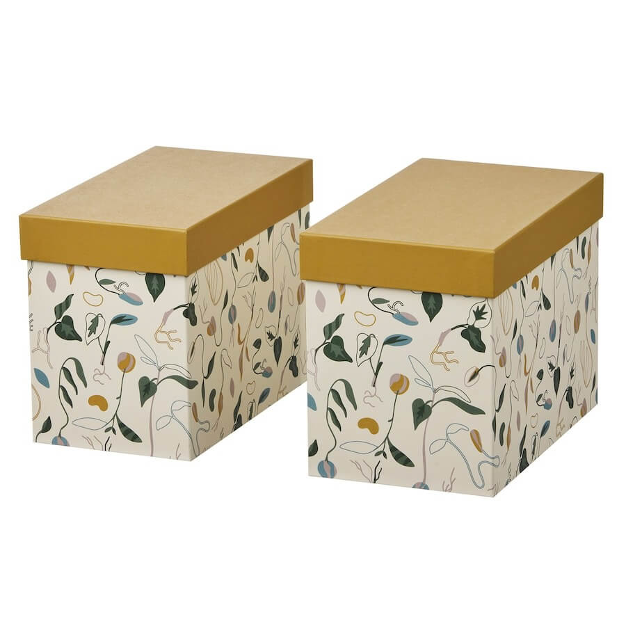 Set of boxes with lid Ikea Daksjus, 2 pcs, white/tan