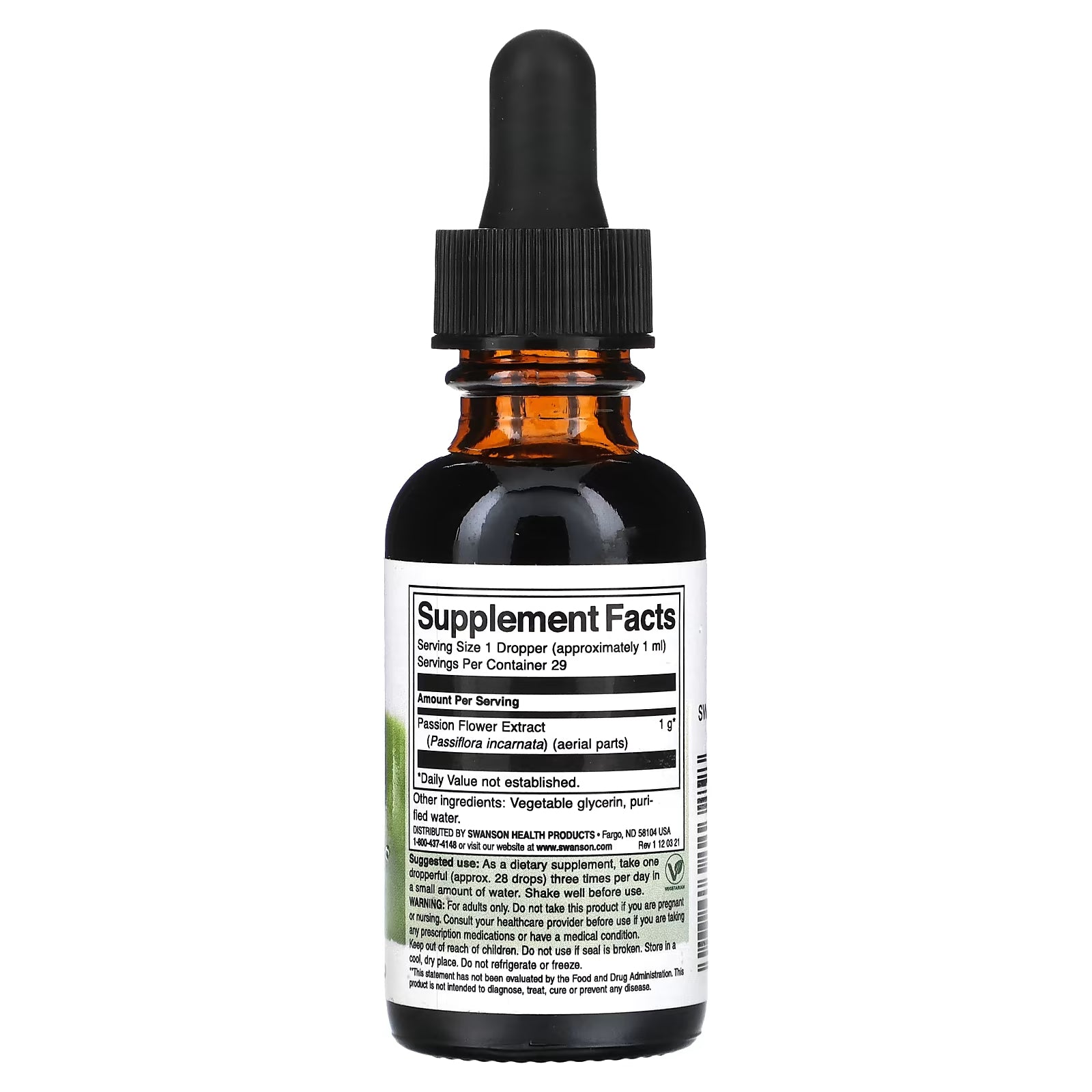 Dietary supplement Swanson Liquid passionflower extract without alcohol and sugar, 29, 6ml