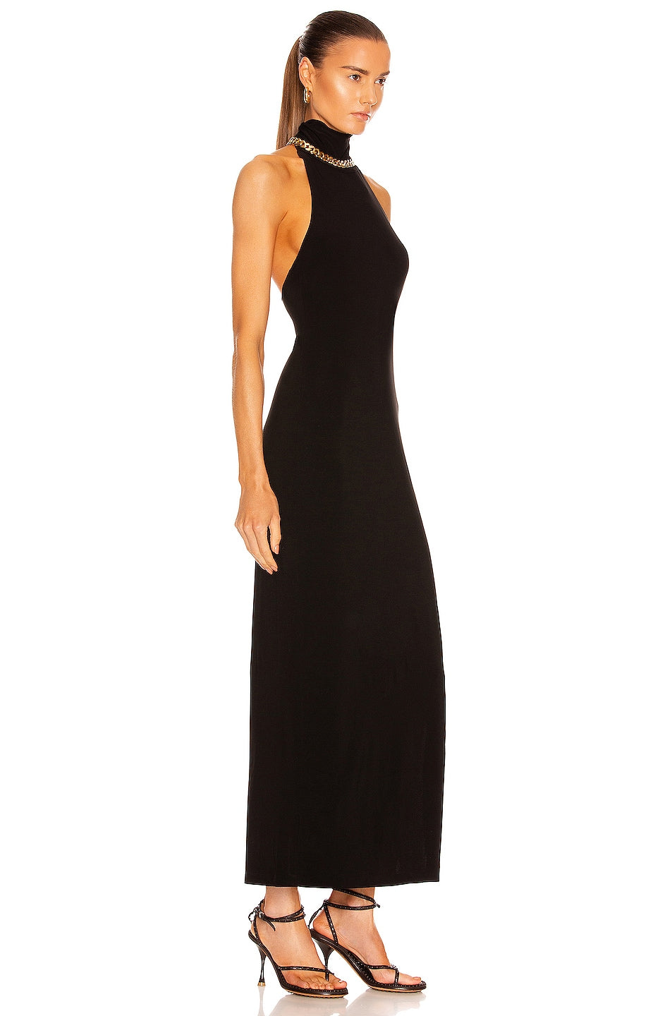 Norma Kamali Halter Turtleneck Side Slit Gown Dress, Black