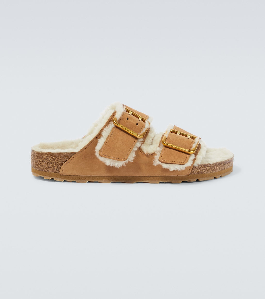 Arizona sandals in leather and Birkenstock wool, brown