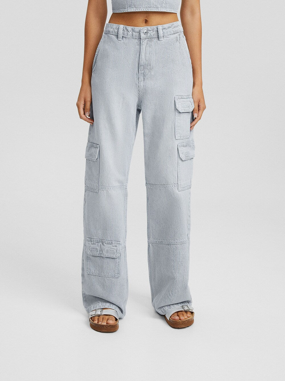 Bershka loose fit cargo pants, blue