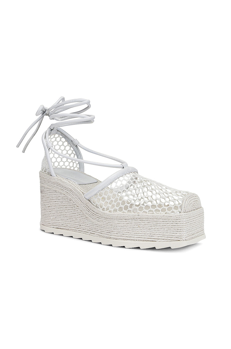 Bottega Veneta Stretch Lace Up Espadrilles in Optic White