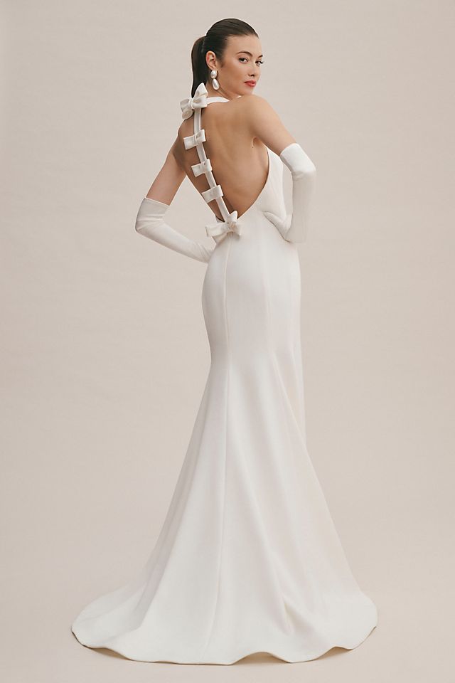 Viktor & Rolf for BHLDN Maisie wedding dress with high collar and bow on the back, ivory