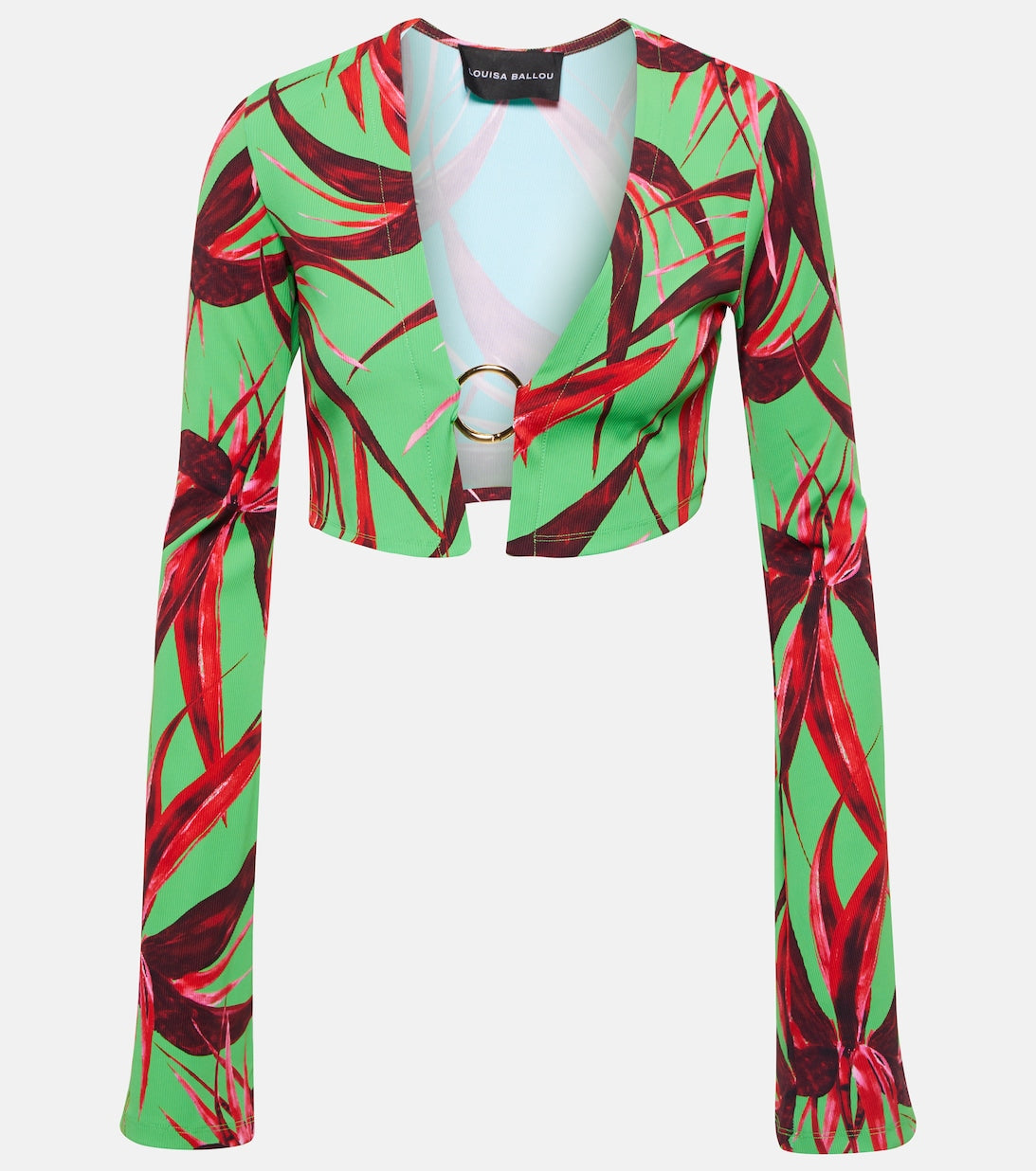 LOUISA BALLOU Print Cropped Cardigan, Green