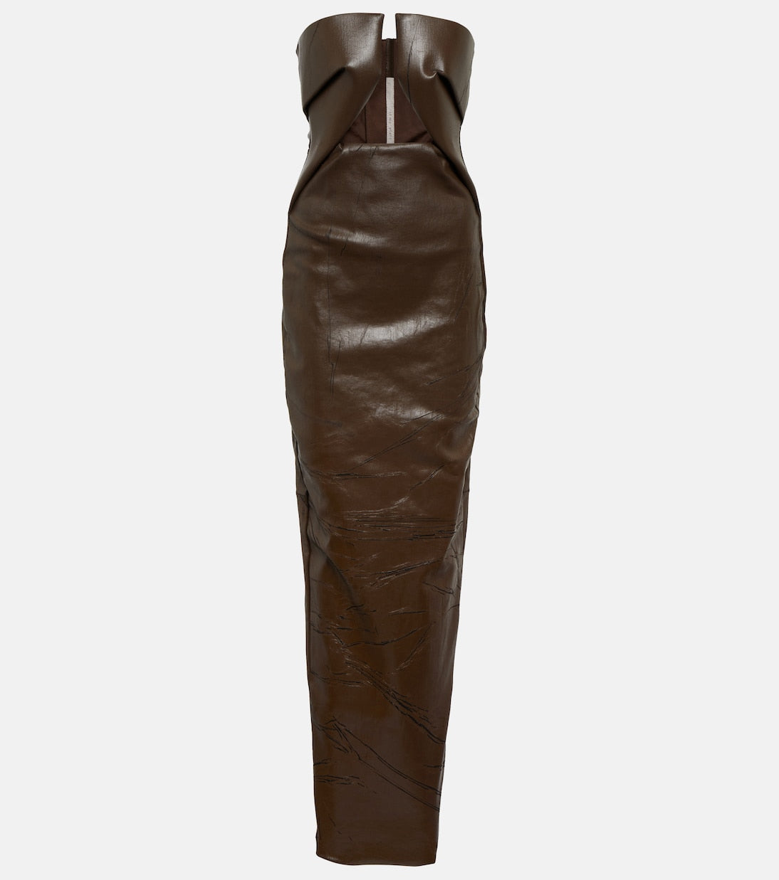 Rick Owens Coated Strapless Denim Dress, Brown