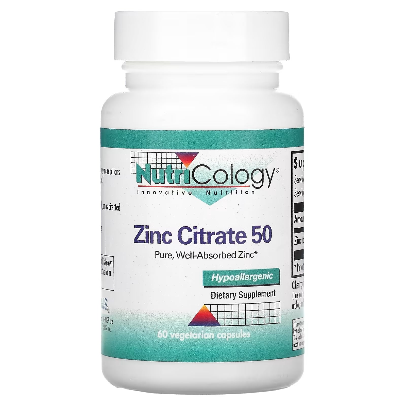 Nutricology Zinc Citrate 50, 60 Vegetarian Capsules