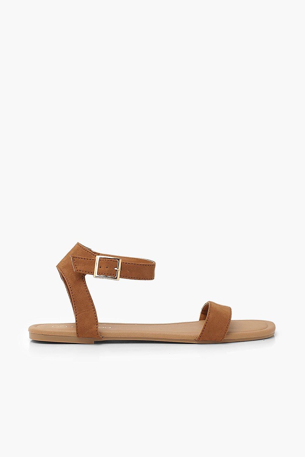 Boohoo 2 Piece Square Toe Basic Sandals Tan