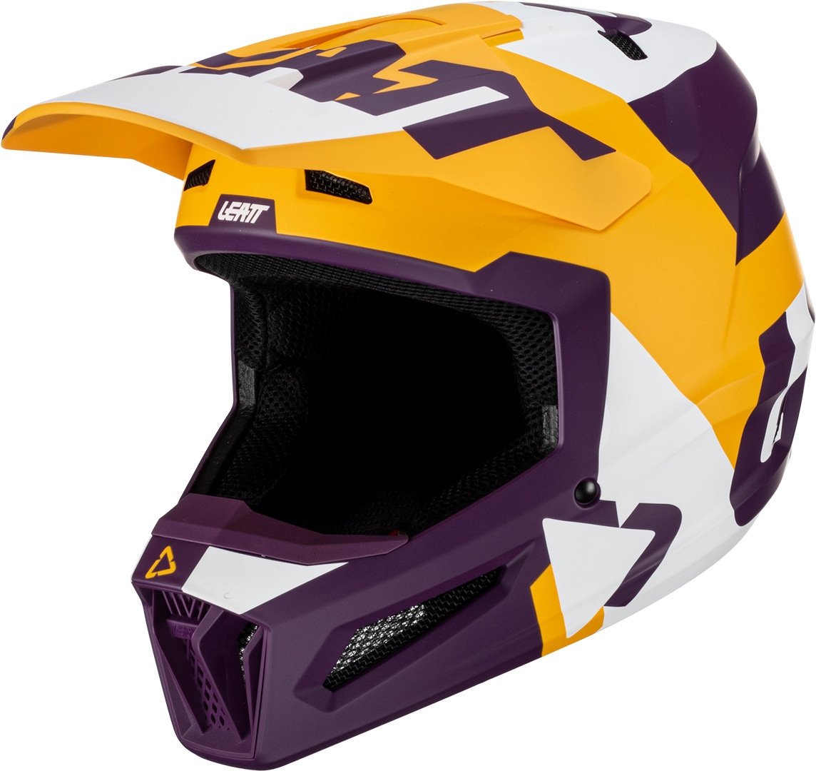 Leatt 2.5 Tricolor Motocross Helmet, Purple Yellow