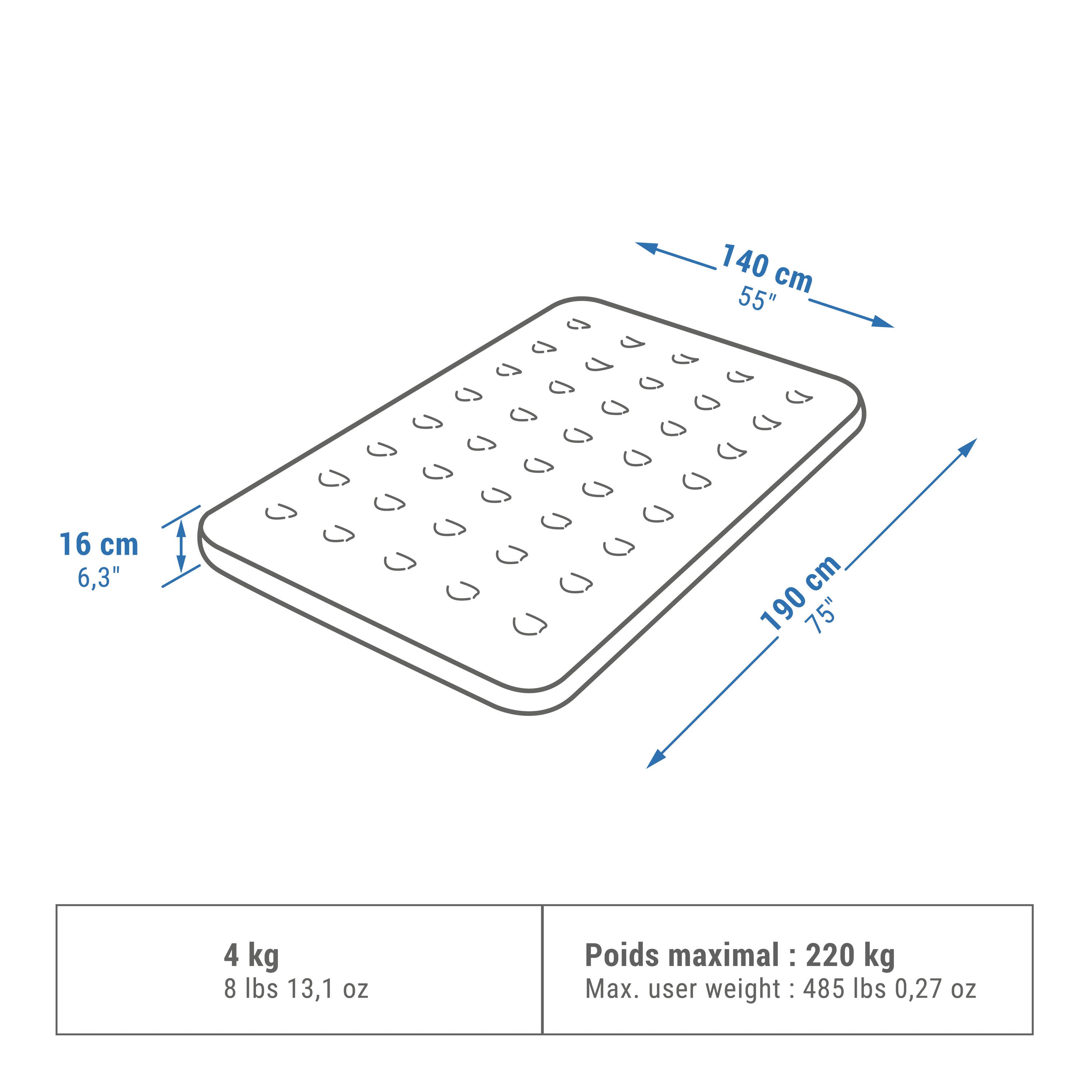 Quechua inflatable mattress for camping 2-seater 140 cm Air Basic, green-white