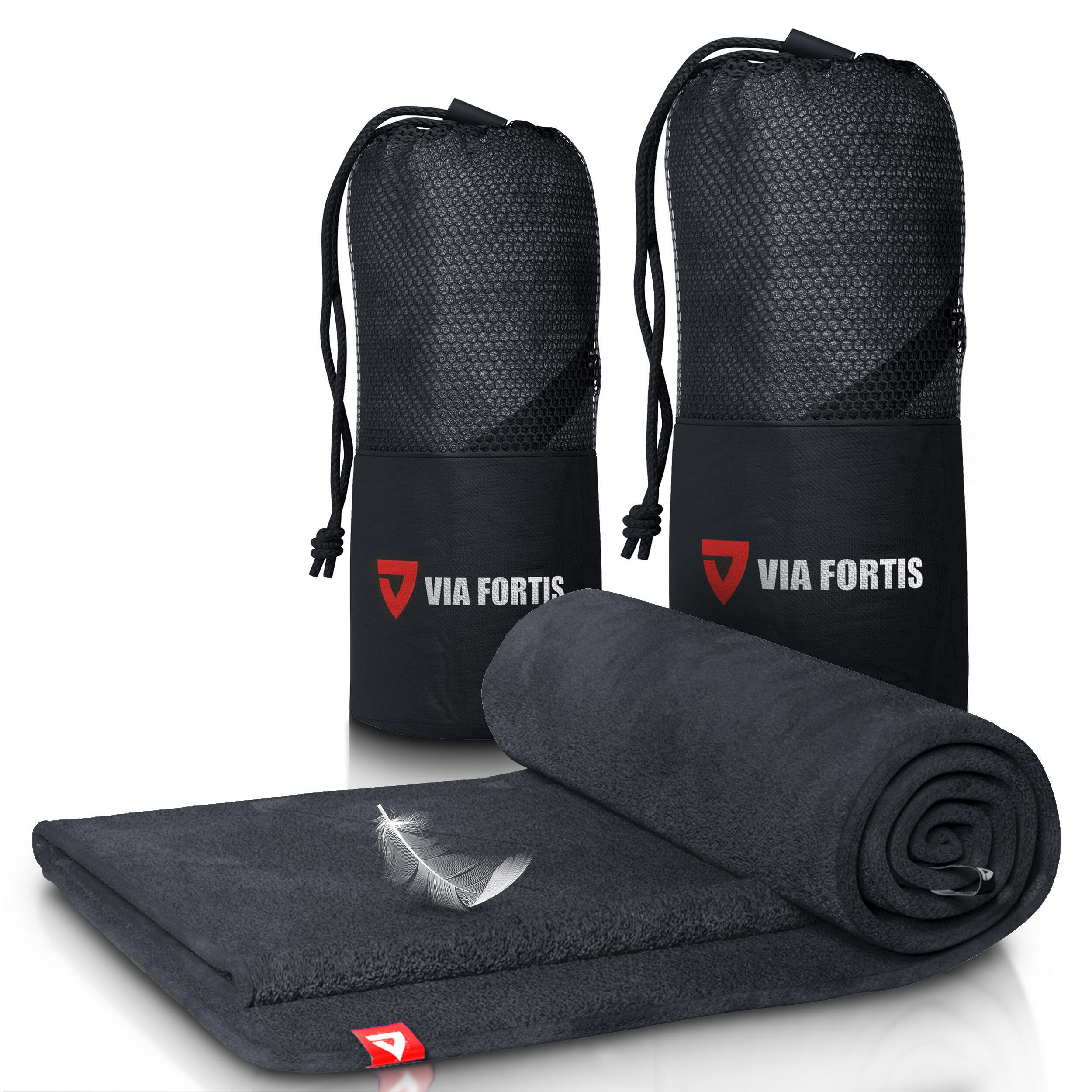 VIA FORTIS microfiber sports towel with pocket - 80*40 cm, Gray