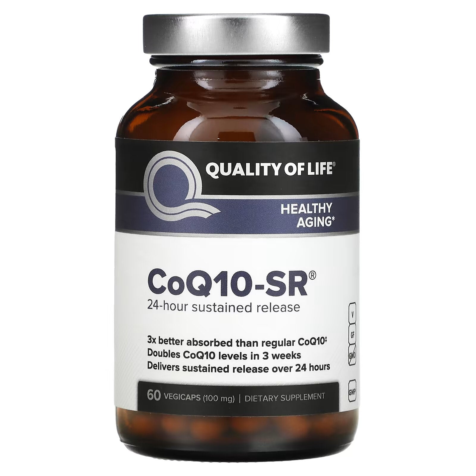 Quality of Life Labs, CoQ10 Sustained Release, 100 mg 60 vegetable capsules