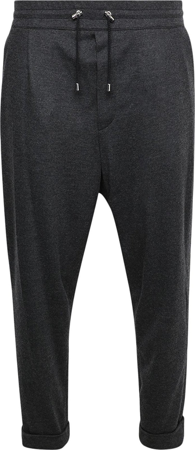 Balmain Low Crotch Elastic Belted Flannel Pants 'Gris Gonce', black