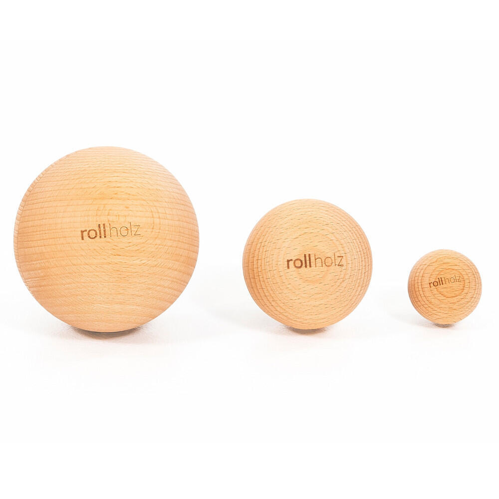 Set of beech fascia balls Wood fascia training FSC certified - ROLLHOLZ, brown gravel