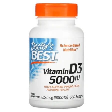 Vitamin D3, Doctor's Best, 125 mcg (5,000 IU), 360 softgels