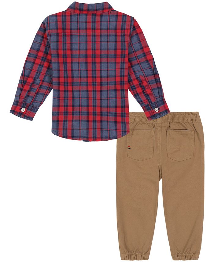 Baby Boys Long Sleeve Button Down Plaid Shirt with Twill Joggers , 2-piece set Tommy Hilfiger , multicolor