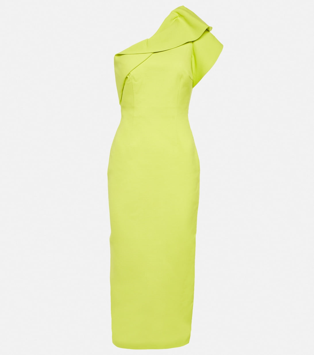 ROLAND MOURET wool blend one-shoulder midi dress, yellow