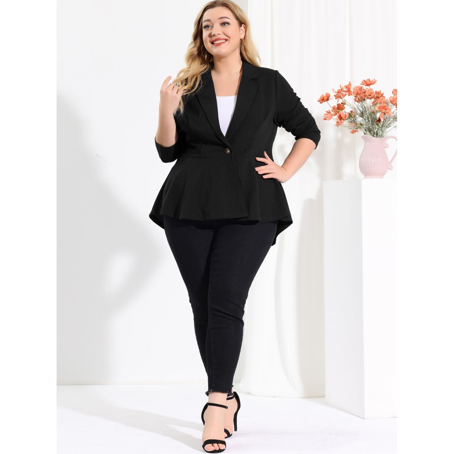 Women's plus size workwear in a modern style fashionable tunic blazers with peplum Agnes Orinda