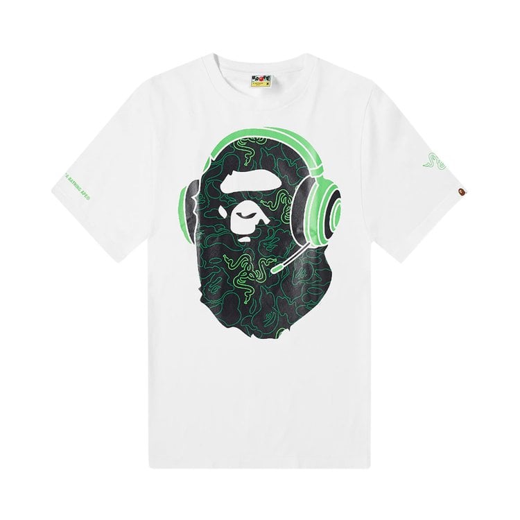 تي شيرت BAPE x Razer Neon Camo Ape Head باللون الأبيض