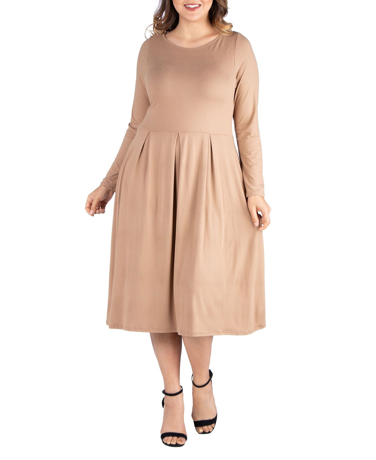 Women's Plus Size Bodycon Midi Dress with Flared Skirt 24seven Comfort Apparel