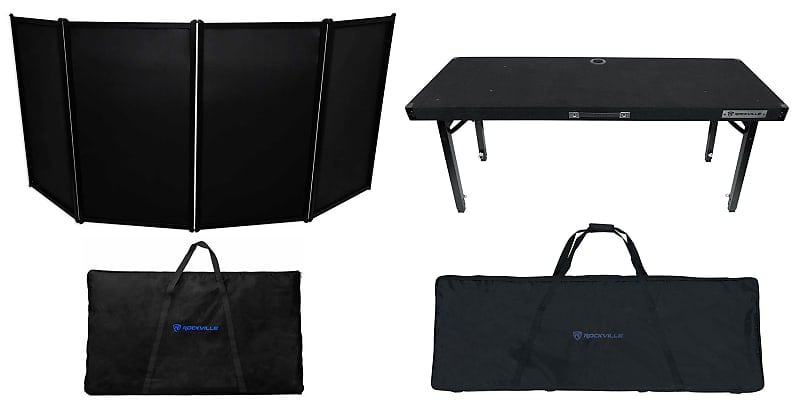 Rockville RFAAC Black Facade Stand + Travel Bag + Canvas + Folding Adjustable DJ Table RFAAC+RTBL4