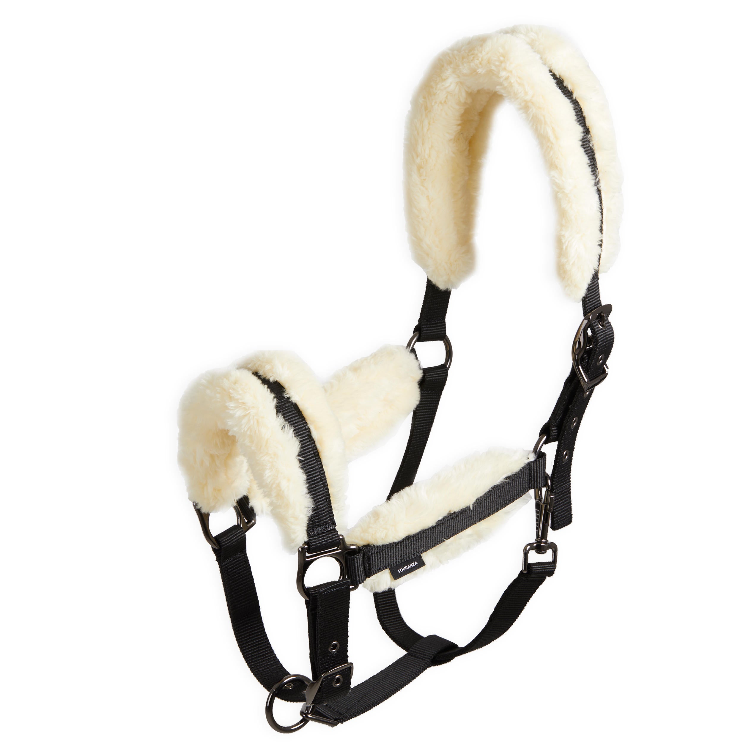 Fouganza horse halter with faux fur, black and white