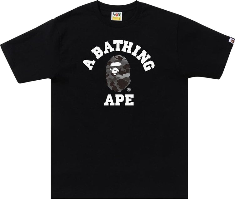 تي شيرت BAPE Grid Camo College Tee باللون الأسود، أسود