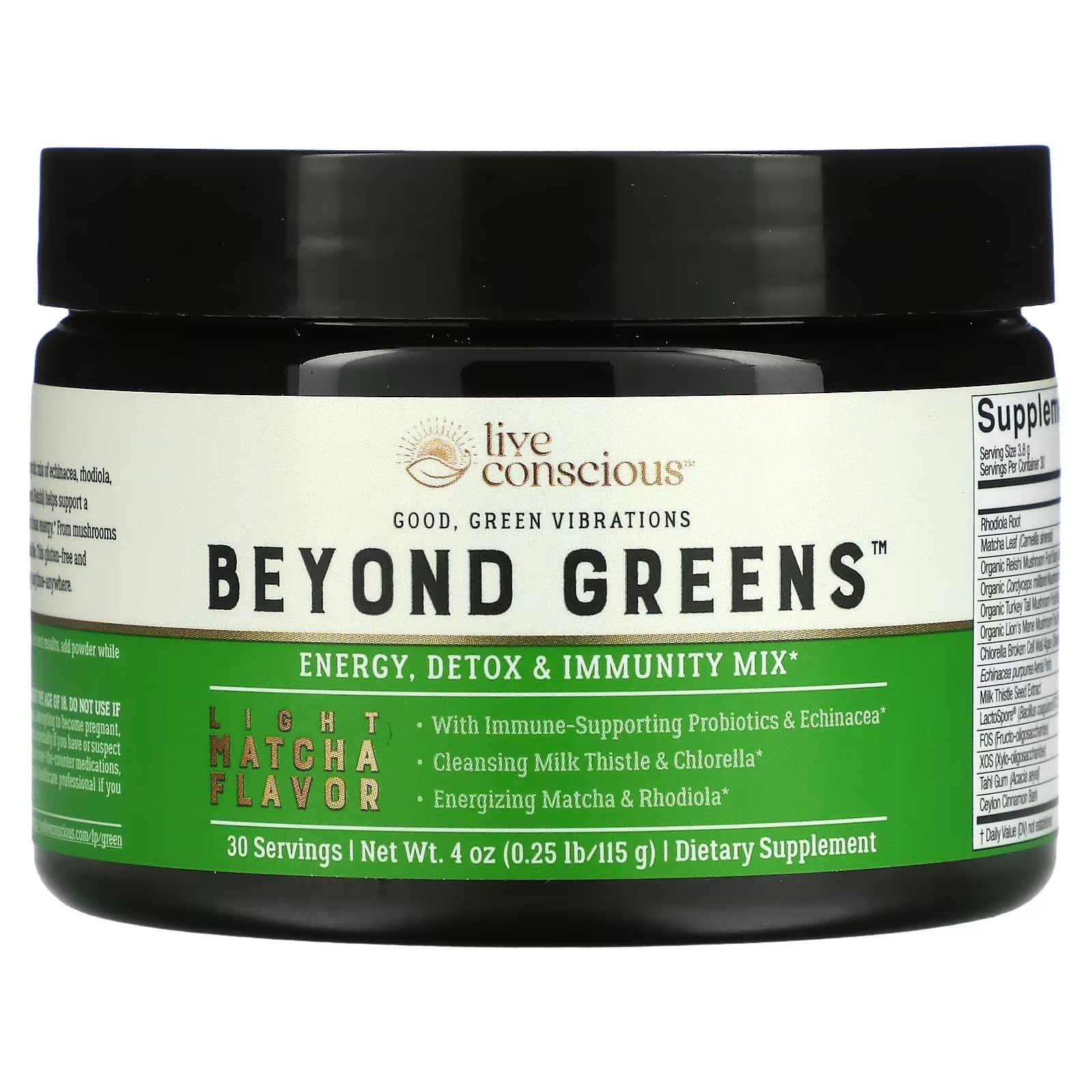 Live Conscious Beyond Greens Light Matcha Energy Detox & Immunity Blend, 115g