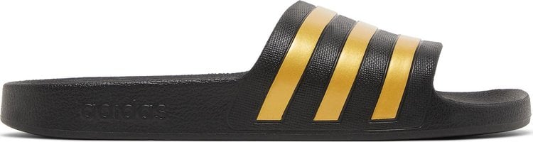 Adidas Adilette Aqua Slides 'Black Gold Metallic' Sandals, black