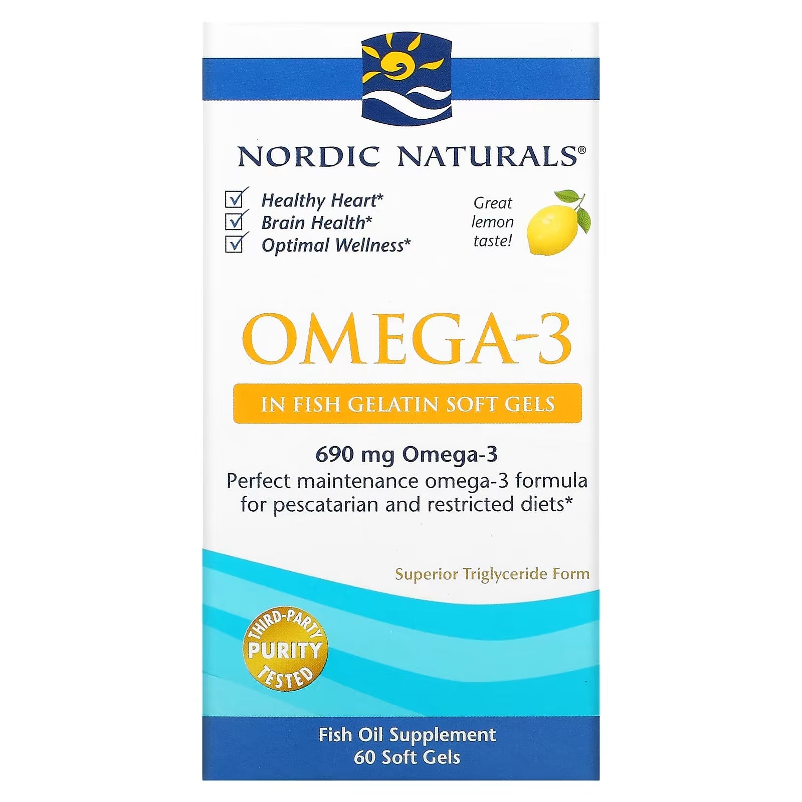 Omega-3 Nordic Naturals Lemon Flavor, 60 Capsules