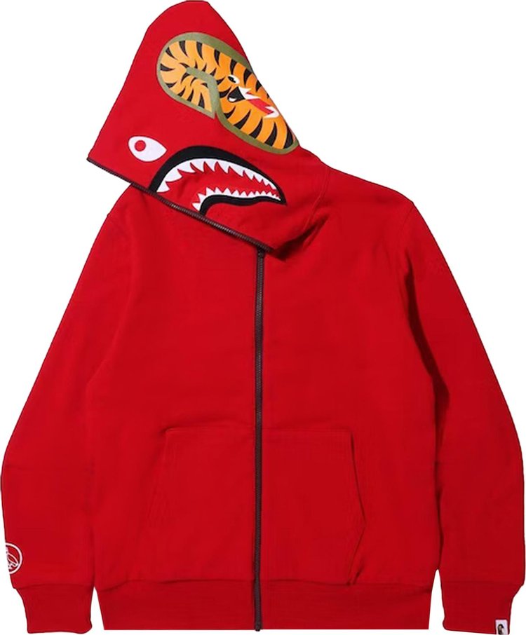 BAPE x OVO Woodland Camo Shark Reversible Full Zip Hoodie 'Red', Red