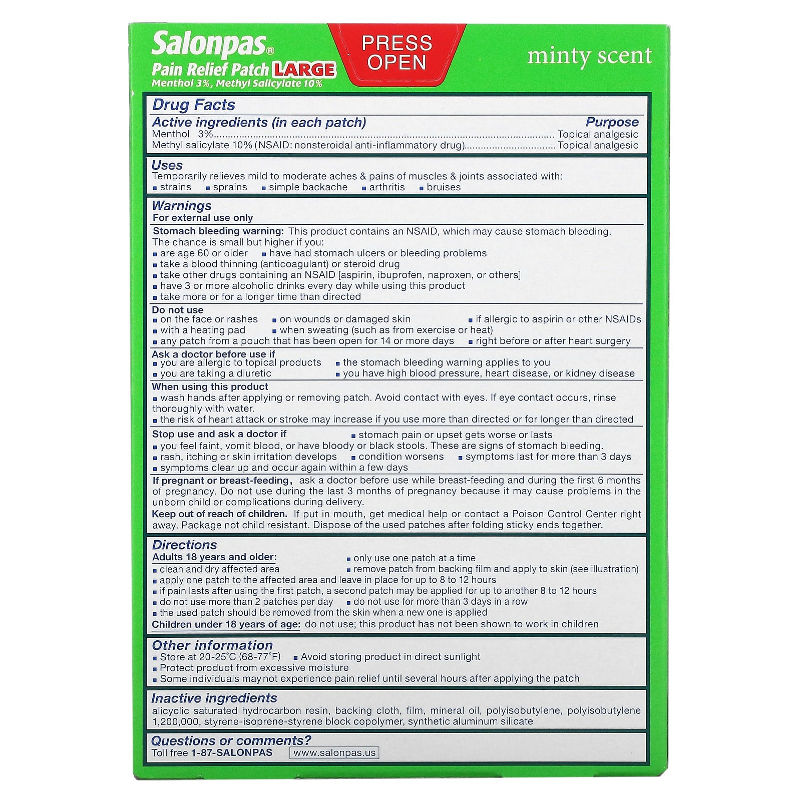 Salonpas anesthetic patch large, 9 patches