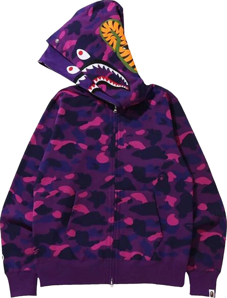 هودي مزدوج بسحاب كامل وطبعة سمكة قرش من BAPE Color Camo، أرجواني