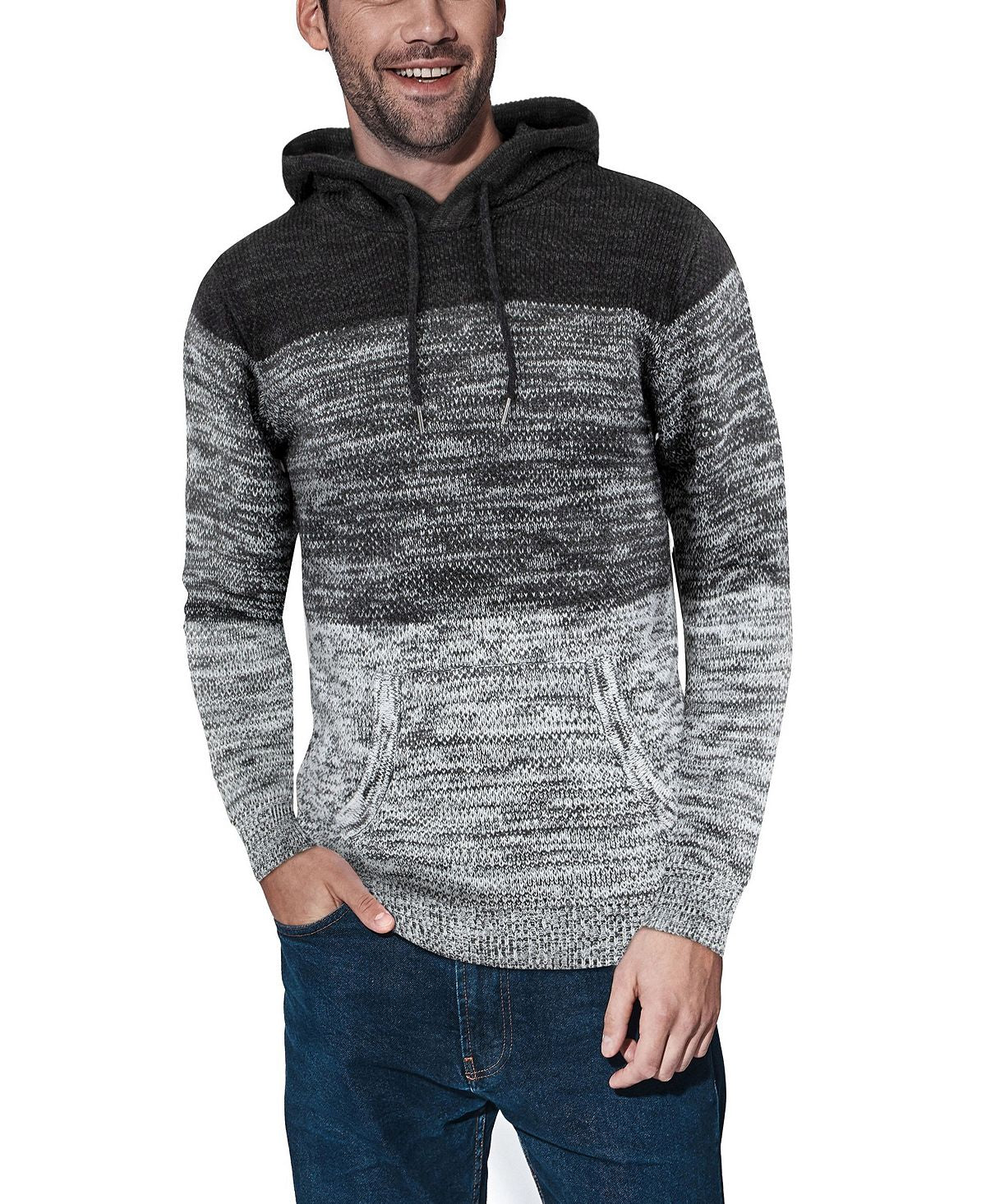 Men's X-Ray Color Block Hooded Sweater, White