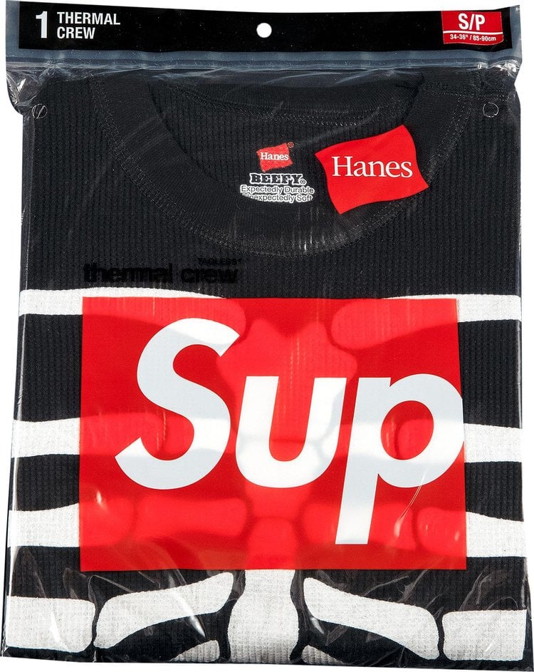 سويت شيرت Supreme x Hanes Bones Thermal Crew (عبوة واحدة) "أسود"