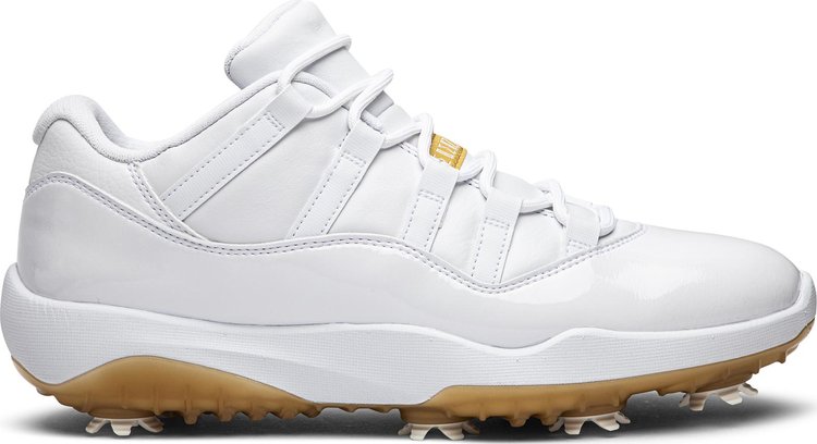 Air Jordan 11 Low Golf Metallic Gold Cleats, White