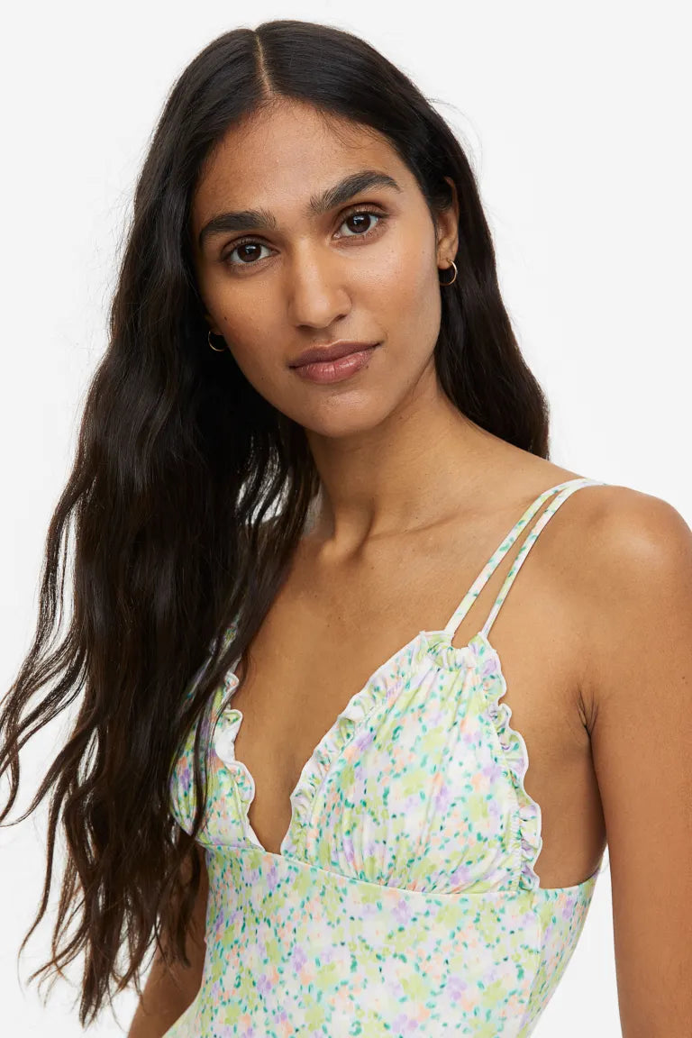 H&M cut-out swimsuit, light green/floral