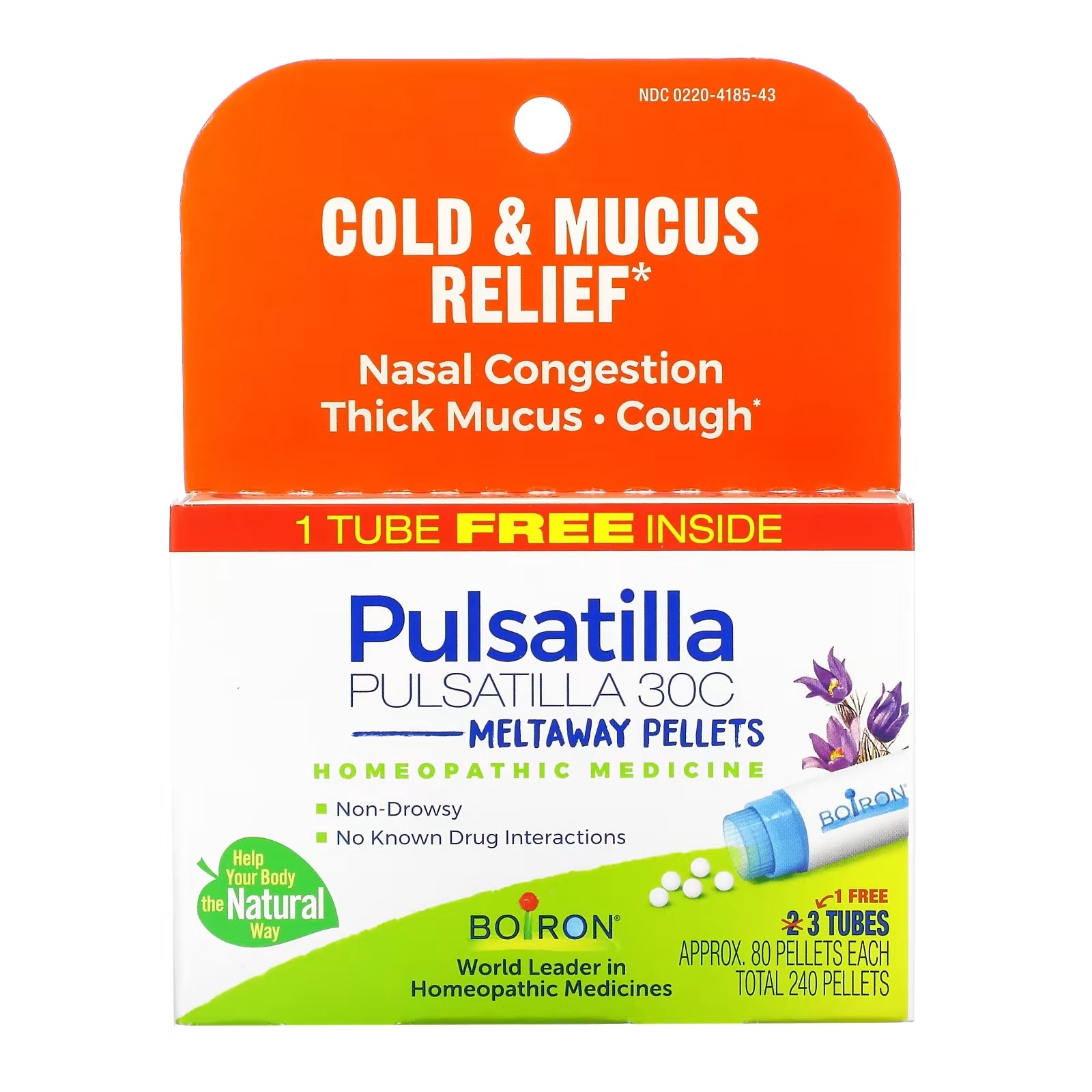 Pulsatilla for Colds and Mucus Removal Boiron Meltaway, 80 granules per tube