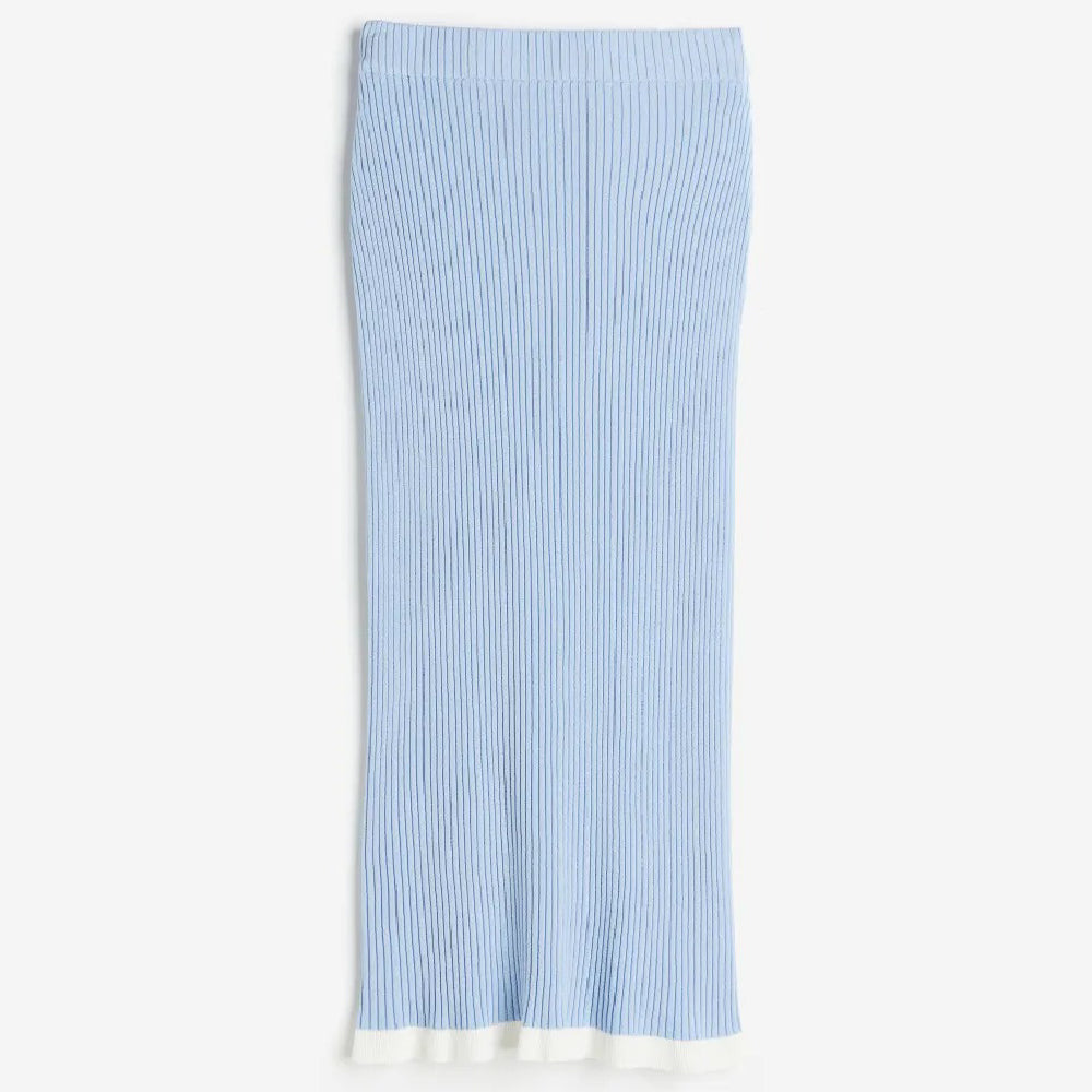 H&M Ruffle-trimmed Rib-knit Pencil Skirt, blue