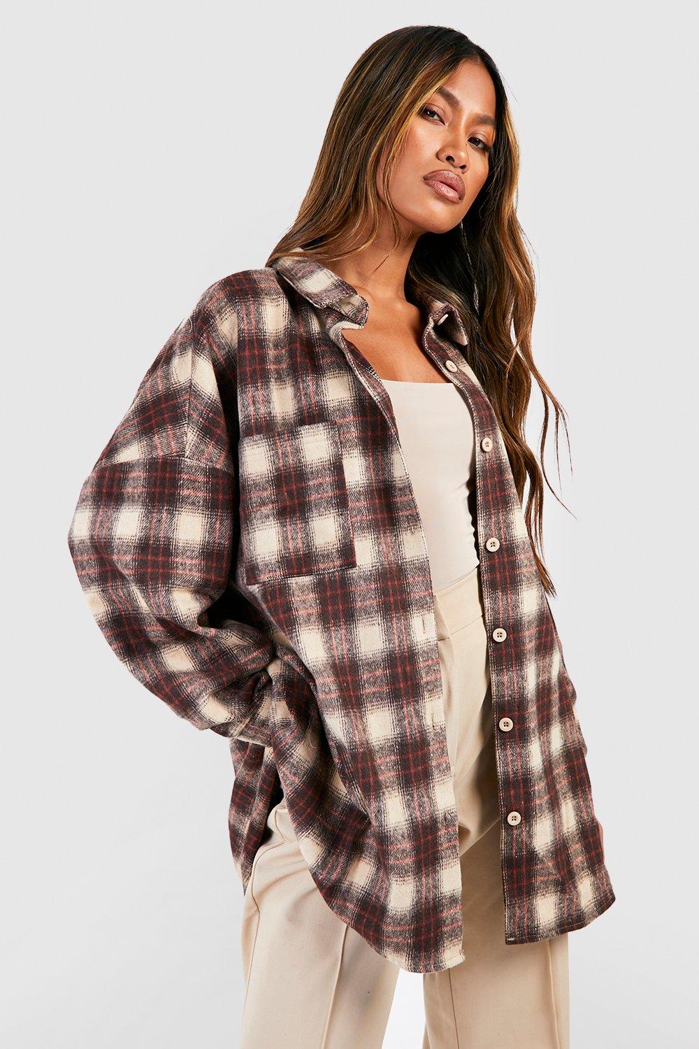 Boohoo Oversized Flannel Shirt, Gray