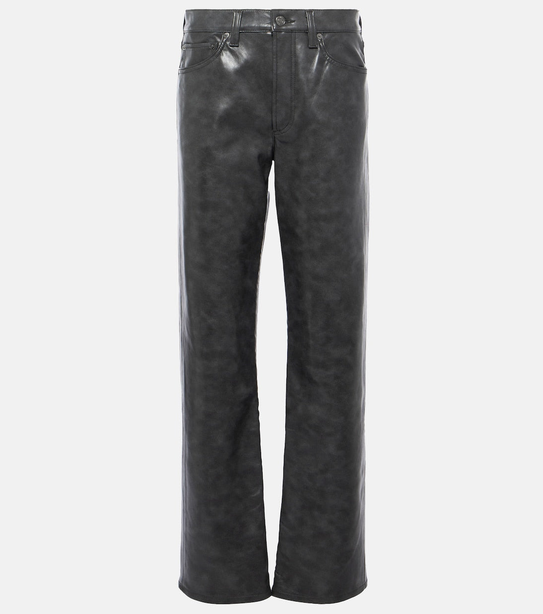 Sloane mid-rise leather straight trousers Agolde, gray