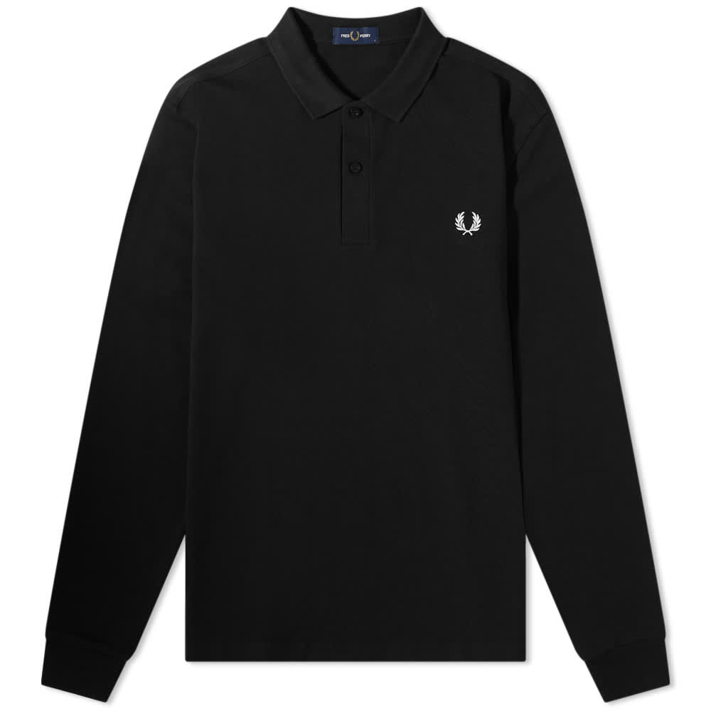 قميص بولو سادة بأكمام طويلة من Fred Perry، أسود