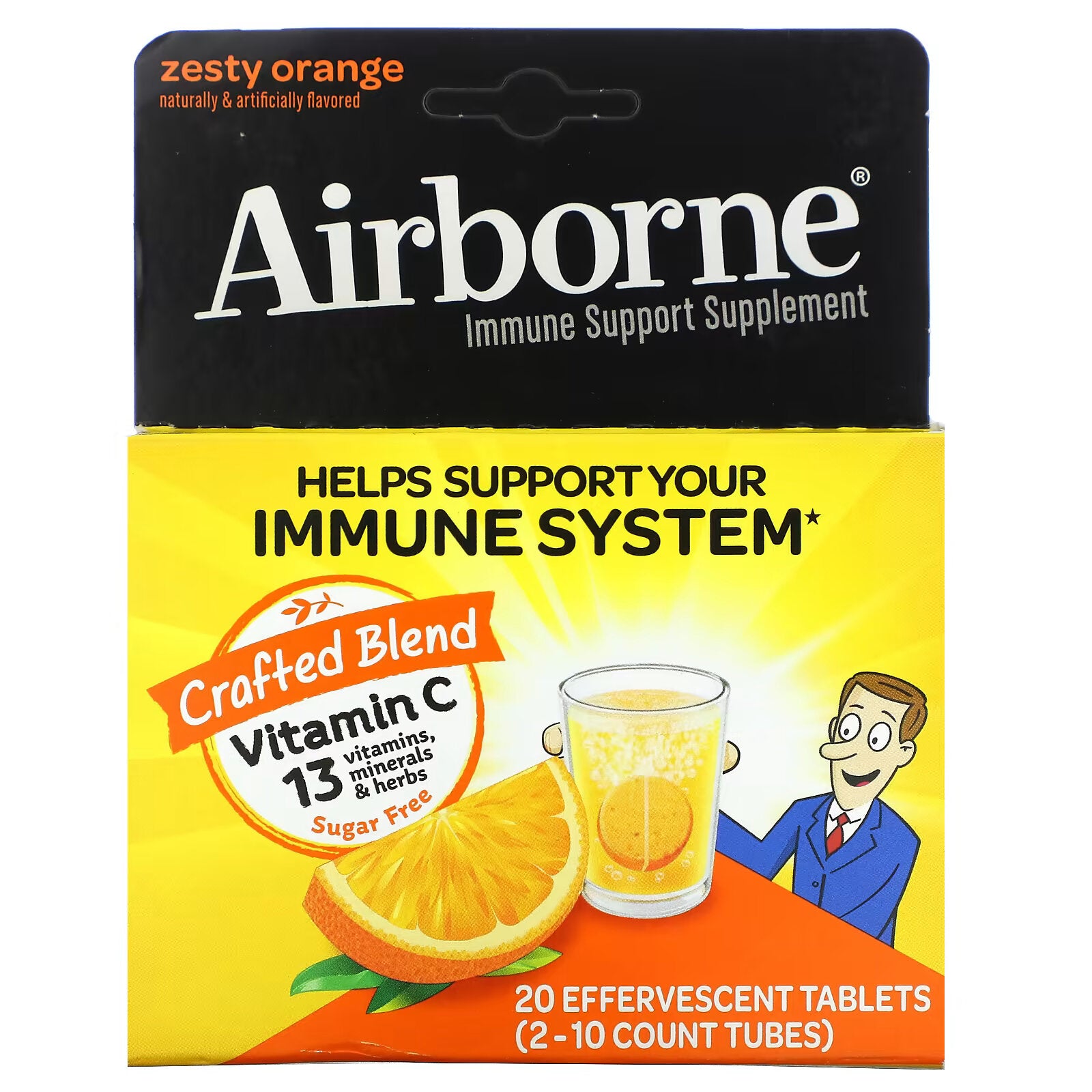 AirBorne, Immune Support Supplement, Zesty Orange, 2 Tubes 10 effervescent tablets each