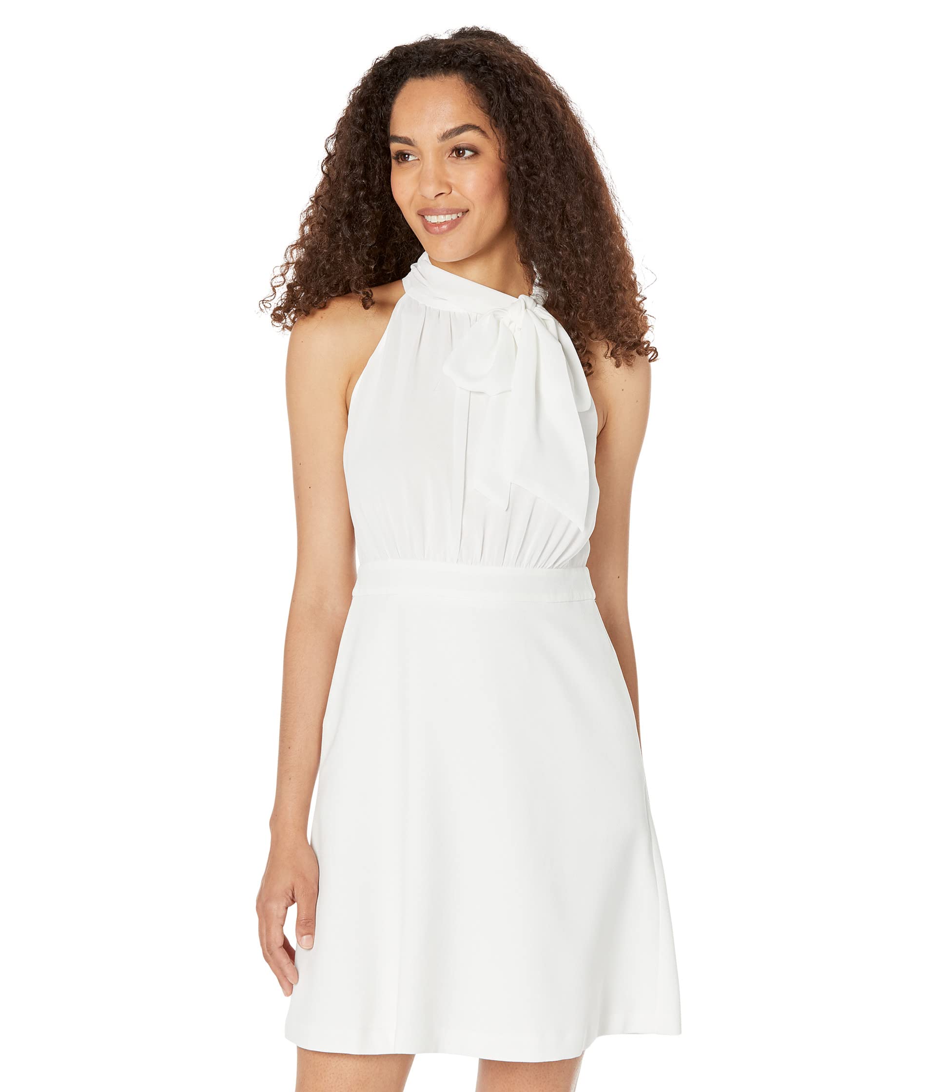 Vince Camuto Dress, Chiffon Bow Neck Signature Crepe A-Line Skirt Twofer